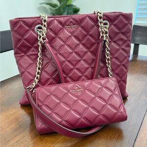 Kate Spade Quilted Plum Shoulder Bag and Clutch